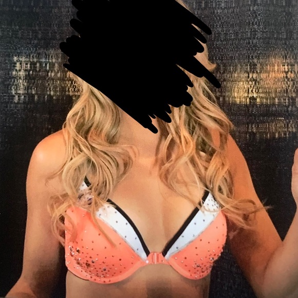 PINK Victoria Secrets Orange Bedazzled Bra NFL Pro Tryout top - Picture 2 of 5